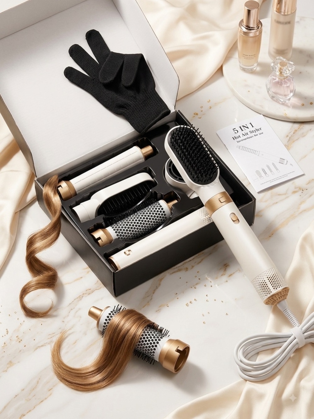 5-in-1 Women’s Hair Styler Brush Set - Cream & Gold